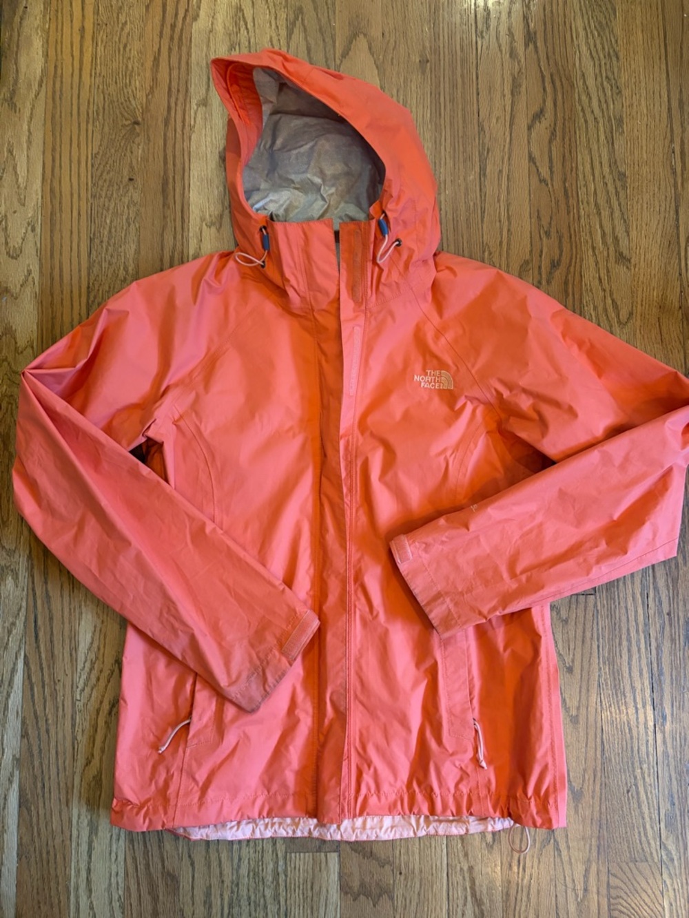The North Face Coral-Orange Hooded Rain  Jacket